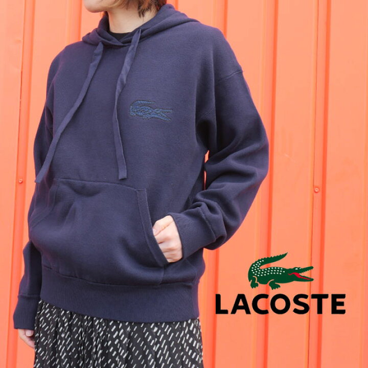 楽天市場 あす楽 ラコステ パーカー レディース Af991el オーバーサイズコットンニットフードセーター プルオーバー フーディー トップス ウエア 白 紺 ワニ 刺繍 Lacoste 送料無料 Evid 亀田屋本店
