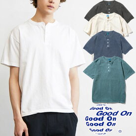 ＼最大200円OFFクーポン有 4/29迄／グッドオン Tシャツ メンズ レディース GOST1102 ショートスリーブヘンリーティーシャツ 半袖 トップス ウェア アパレル 服 綿100％ 父の日 ギフト 白 黒 コン きなり 緑 Good On メール便送料無料 evid