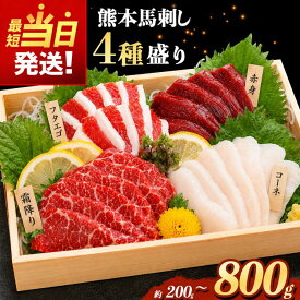 かめ屋厳選堂 本場 熊本 馬刺し 豪華 4種盛り 約200g～ 800g （1パック：50g） 専用タレ付き 馬肉 馬刺 赤身 霜降り フタエゴ コーネ 小分け 馬刺し 馬刺 馬肉 最短当日発送 最強配送