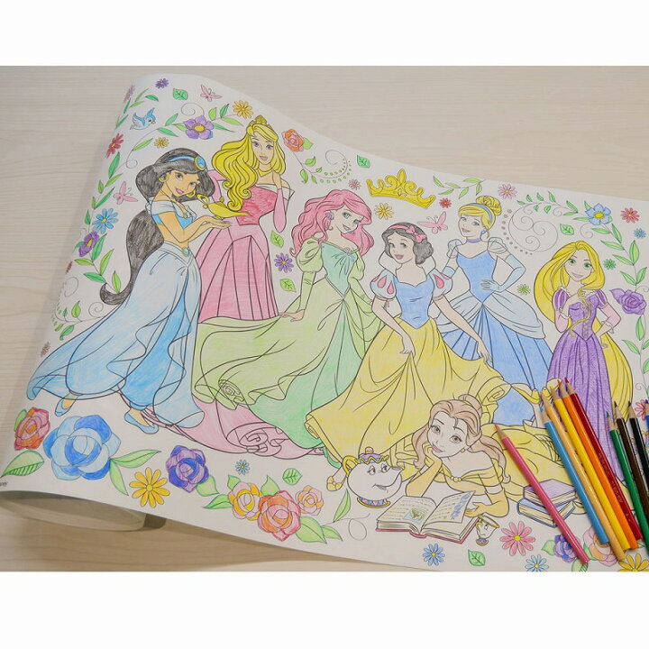 楽天市場 ディズニープリンセス Disneyprincess 貼ってはがせるロールタイプの巻物式ぬりえシートペタッと ロールぬりえ a 紙 文具 ひかり