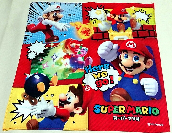 楽天市場 スーパーマリオブラザーズ Super Mario 赤地マリオアクション柄ハンカチ Mbs 873 紙 文具 ひかり