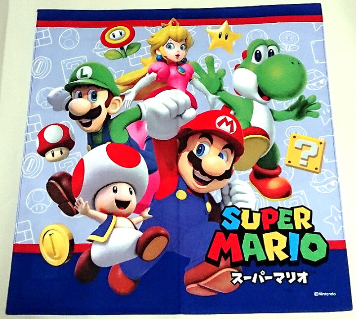 楽天市場 スーパーマリオブラザーズ Super Mario 天地青 グレー地キャラ集合柄ナフキン ランチクロス Mbs 874 紙 文具 ひかり
