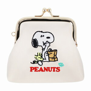 スヌーピーPEANUTS(アイボリー)Snoopy&Friends刺繍がま口ミニポーチ(S2331225)