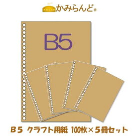 【B5】ルーズリーフ 26穴入り100枚パック5冊セット クラフト未晒 ファイル バインダー用