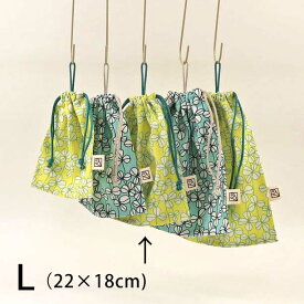 ループ付き巾着袋（給食袋）22cm×18cm（loop-L）四つ葉が多めのクローバー畑 2cm刻みでサイズが選べる! Made in Japan