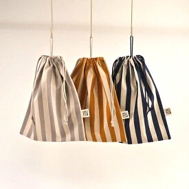 ループ付き巾着袋（給食袋）26cm×22cm（loop-3L）ナチュラルストライプ 2cm刻みでサイズが選べる! Made in Japan
