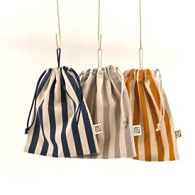 ループ付き巾着袋（給食袋）22cm×18cm（loop-L）ナチュラルストライプ 2cm刻みでサイズが選べる! Made in Japan