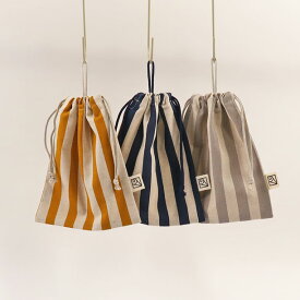 ループ付き巾着袋（給食袋）20cm×16cm（loop-M）ナチュラルストライプ 2cm刻みでサイズが選べる! Made in Japan