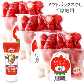 【期間限定　1袋 増量中】いちご農園の冷凍アルプスイチゴ　希少な南信州産100％　便利な小分けタイプ 朝採れ完熟イチゴを真空冷凍　いちごミルク　かき氷　スムージー　フローズンドリンクにオススメ　235～255g×3個　練乳セット　家庭用