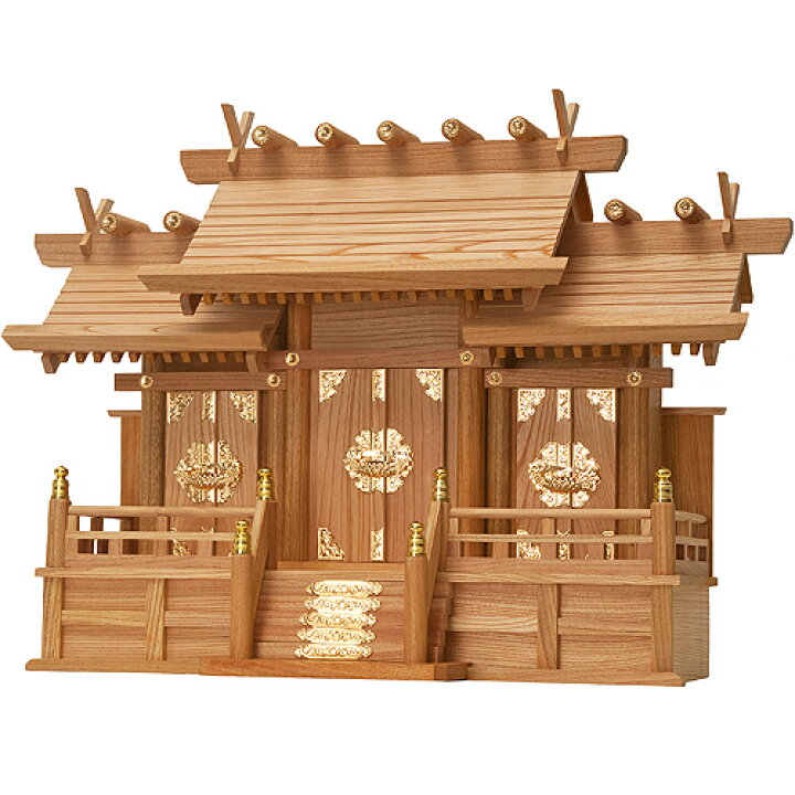 楽天市場】【神棚】 総本欅 (けやき) 屋根違い三社 金・小 : 神棚神具  