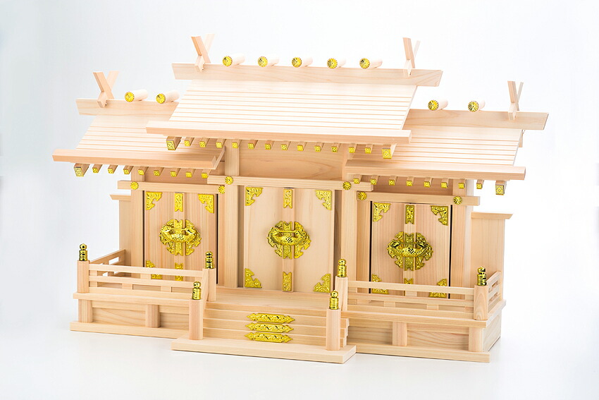 東濃桧製神棚 日本製 なごみ 中 低床型屋根違い三社神棚 11周年記念 