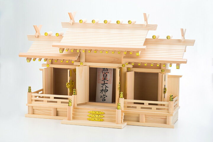 東濃桧製神棚 日本製 なごみ 中 低床型屋根違い三社神棚 最高の品質 低床型屋根違い三社神棚