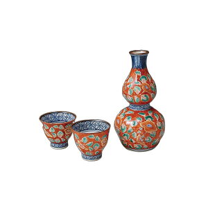 熊谷聡商店 お預け酒器 RIN166「赤濃牡丹唐草(あかだみぼたんからくさ)3点セット」京焼くまがい メーカー取寄品 磁器 徳利 ぐい呑 ぐい呑み お酒 日本酒 焼酎 酒席 宴会 居酒屋 京焼 焼き物 食