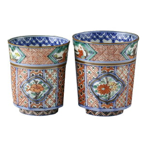 熊谷聡商店 組湯呑 UCA594「赤絵古紋 2個セット」京焼くまがい メーカー取寄品 夫婦 湯呑 京焼 磁器 湯飲み コップ 焼き物 カップ 茶 お茶 食器 インテリア 引越祝い 結婚祝い お祝い プレゼン