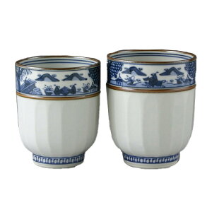 熊谷聡商店 組湯呑 UIX444「帯山水 2個セット」京焼くまがい メーカー取寄品 夫婦 湯呑 京焼 磁器 湯飲み コップ 焼き物 カップ 茶 お茶 食器 インテリア 引越祝い 結婚祝い お祝い プレゼント