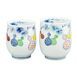 熊谷聡商店 組湯呑 UTM055「色絵六瓢(いろえむびょう) 2個セット」京焼くまがい メーカー取寄品 夫婦 湯呑 京焼 磁器 湯飲み コップ 焼き物 カップ 茶 お茶 食器 インテリア 引越祝い 結婚祝い