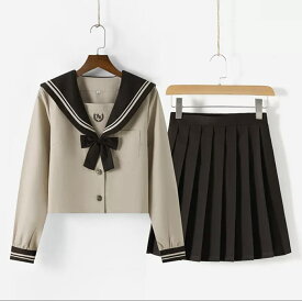 「スーパーSALE20％OFF」セーラー服 3点セット長袖ブラウン　 高質感女子高校生制服　コスプレ 学生服 アニメ アイドル レディース 女装 コスチューム 衣装　送料無料　当日発送