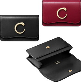 Cartier カルティエ メンズ レディースゴールドカラー箔押しCロゴ二つ折りカードケースフラップ付き名刺入れ 2つ折りカードホルダーPANTHERE C カーフスキンレザー 名刺ケースヒョウ ブラック ワインレッド カードホルダー 豹 新品未使用【中古】