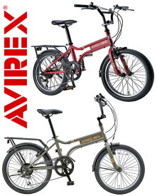 AVIREX アビレックス20インチ自転車 ミニベロシマノ製6段変速ギア搭載リアパイプキャリア搭載コンパクトシティーサイクル 小径車ツインチューブバインドロゴプレートオリーブグリーン バーガンディーレッド