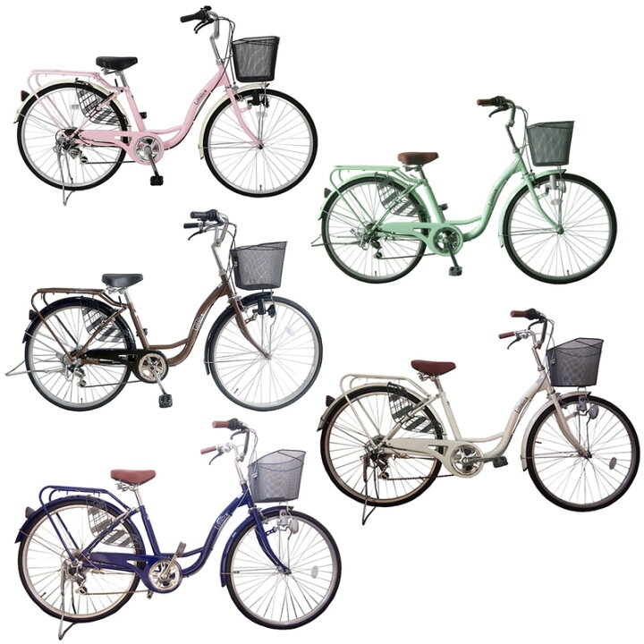 楽天市場 レトロヨーロッパスタイル シティーサイクル シマノ製6段変速付き26インチ自転車ホワイト ピンク ミントグリーン ブラウン ネイビーフロントバスケット リアパイプキャリアダークグリーン ブラック ライトピンク ダークブルーお買い物 通勤 通学に Kaminorth