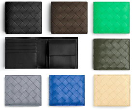 BOTTEGA VENETA WALLETボッテガヴェネタ ウォレットメンズ小銭入れ付き二つ折り財布カーフレザーイントレチャート 男性用2つ折り財布ブラック ダークブラウン ライトグレー グリーン ブルー ベージュ ダークグレー 新品未使用 【中古】