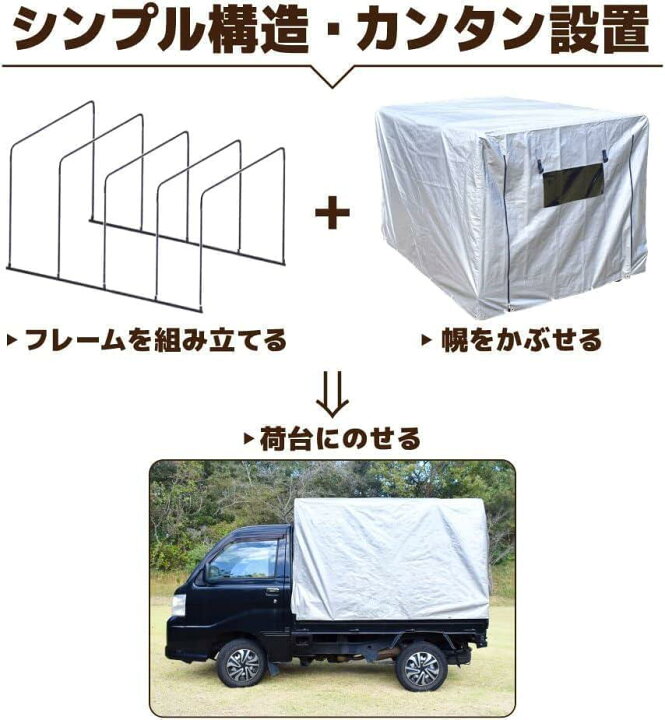楽天市場】軽トラ 荷台幌 軽トラック 荷台シート組み立て設置 日除け幌 