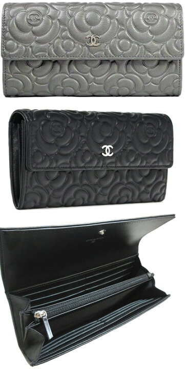 楽天市場】CHANEL シャネル小銭入れ付き2つ折り長財布カメリア型押し 