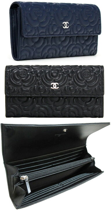 楽天市場】CHANEL シャネル小銭入れ付き2つ折り長財布カメリア型押し  