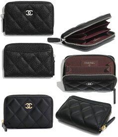 CHANEL シャネルラウンドファスナーコインケースシルバー金具 ゴールド金具キャビアスキングレインドカーフスキンスムースラムスキンレザー小銭入れ 財布 マトラッセステッチクラシックジップコンパス