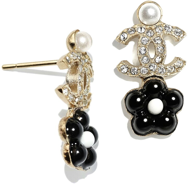 楽天市場】CHANEL シャネル ピアスホワイト×ブラックカメリアスイング 