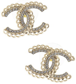 CHANEL PIERCEシャネル ゴールドココマークピアスカラーストーン ゴールドチェーンCC クリアラインストーン グレー COCOMARK Rhinestone petite Pierces Gold NB088GDLSN