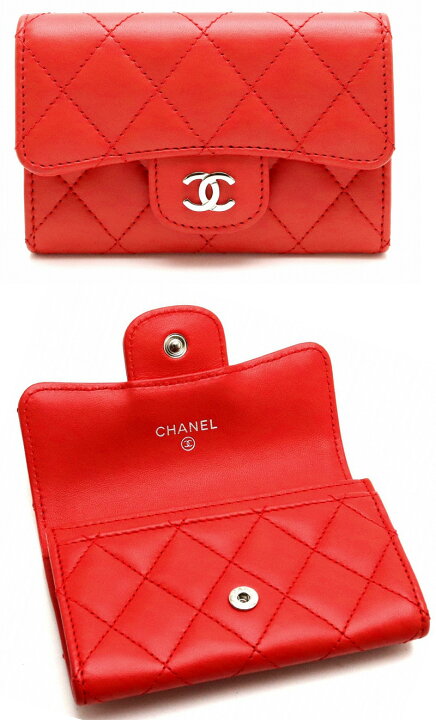 楽天市場】CHANEL シャネル 名刺入れブラック レッド スムース  