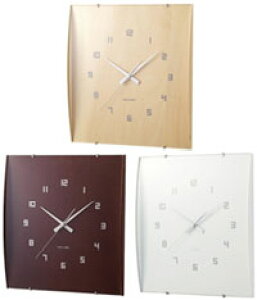 前面の曲面ガラスがワンポイントの掛け時計ウッドガラスクロックグランデホワイト ダークウッド ナチュラルウッド丸みのカーブを付けた前面ガラスと服らみのある立体フレームRSQUARE WALL C