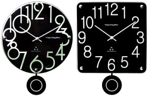 時間調整を自動でする電波時計スロー振り子の掛け時計 ブラック×ホワイト文字ゆっくり振り子電波時計暗いお部屋でも時間が確認できる蓄光数字ラウンド スクエアROUND SQUARE WALL CLOCK掛け時