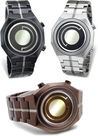 未来系LED腕時計 ミラーLCDウォッチシエナブラウン シルバー ブラックメンズ レディース ユニセックスウォッチカットインアルミケースバイカラーアノダイズ処理LCDディスプレイミネラルクリスタルガラスハイテクウォッチ 黄褐 アニメーション
