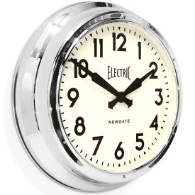 レトロアンティークブリティッシュデザイン指針デザインが特徴的なおおきな大きな掛け時計クロームシルバーメタルフレームウォールクロックホワイト文字盤 アナログ壁掛け時計スチールウォールスチールクロック