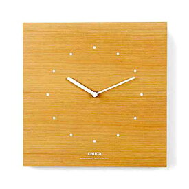 天然木製スクエアウォールクロックホワイトサイドとウッドブラウンの木目が際立たせるホワイト指針シンプルライン ナチュラルブラウンドットインデックス デザインクロック北欧スタイル四角型掛け時計