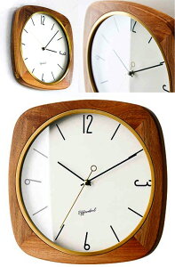 木目で丸みを帯びたラウンドウッデンフレームミッドセンチュリーデザインガラスウォールクロック 掛時計秒針のループがアクセントになった掛け時計スイープムーブメントウォールクロッ