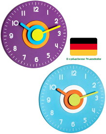 子供部屋にピッタリ 壁掛け時計ポップマルチカラーウォールクロックライラックパープル スカイブルー 秒針なしのかわいいデザイン ドイツブランド パープル、オレンジ、水色、黄色