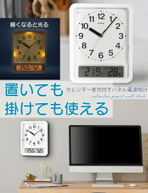 オフィスや学校 病院でも大人気湿度＆温度表示表示付き電波時計インテリアスリムパネルウォールクロックアナログ×デジタル コンビ壁掛け時計ホワイト 置き時計便利な気温がわかるデジタル表示ワイド表示時刻のズレを自動で補正します 置き掛け兼用