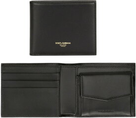 DOLCE&GABBANA D&Gドルチェ＆ガッバーナ小銭入れ付き2つ折り財布イタリア製メンズビフォールドウォレット箔押しロゴ MILANO ITALIAブラックスムースカーフレザースキン CALFLEATHERサイフ 二つ折り財布 NERO80999