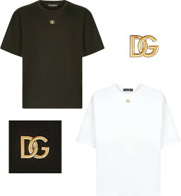DOLCE&GABBANA D&Gドルチェ＆ガッバーナ ドルガバコットンシャツ クルーネック半袖TシャツDGメタルロゴプレート 半そでTシャツ ブラック ホワイトコットンジャージーショートスリーブ 黒色 白色 N0000BKW0800WH