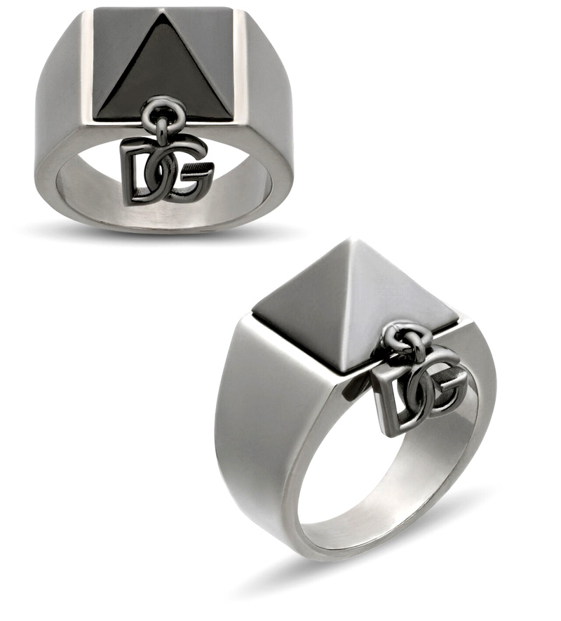 DOLCE&GABBANA D&G 指輪ドルチェ＆ガッバーナ スイングDGロゴ ピラミッドリング ガンメタブラック×シルバーリングロゴ刻印スクエアツートーンメタルスタッズメンズリングドルガバ イタリア製ジュエリー指元のアクセントに Jewelry Ring 87562SLGUNのサムネイル
