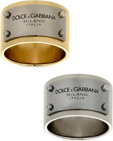 DOLCE&GABBANA D&Gドルチェ＆ガッバーナ ドルガバ刻印ロゴプレートメタルバンドリングメンズ イタリア製 指輪4ポイント ガンメタロゴ刻印プレートゴールド シルバー シンプルスタイルリングJEWELS BANDRINGW111187655SLZOO00GD