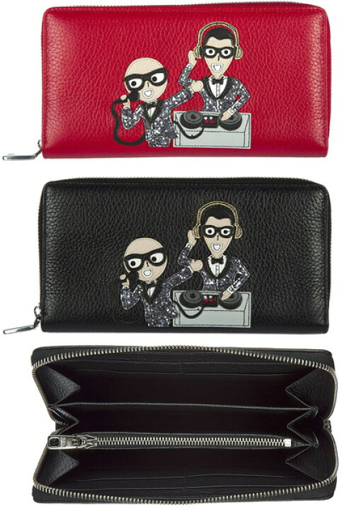 楽天市場 Dolce Gabbana D Gドルチェ ガッバーナ ドルガバメンズ小銭入れ付きラウンドファスナー長財布眼鏡をかけた男性２人 Djブース型押し牛革 ブラックレザーロングジップウォレットデザイナーズパッチ bkre Kaminorth
