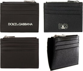 DOLCE&GABBANAドルチェ＆ガッバーナ小銭入れ付きパスケース ブラックホワイトロゴ D&Gロゴプレートドーフィンカーフレザーコインケース付きカードケース名刺入れ 定期入れ シルバー80999BK AA062HNI43BKD&G ドルガバ 名刺ケース