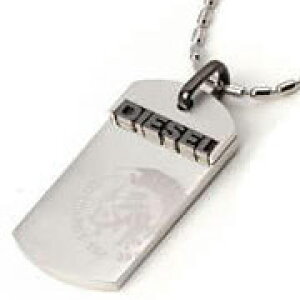 DIESEL ペンダントネックレスディーゼル 立体ロゴドッグタグ シルバーブレイブマンロゴ アクセサリー メンズPENDANT NECKLACE Step Up - Mensモヒカン ブラックトツロゴ