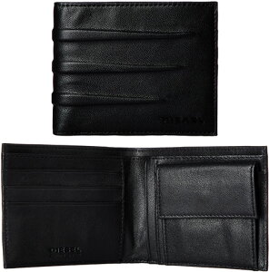DIESEL ディーゼル小銭入れ付き2つ折り財布エンボス加工ネイルグリップスクラッチスリーラインブラックロゴ 二つ折り財布 引掻きシープスキンレザーMONSTERY HIRESH S WALLET T8013BKモンスター さい