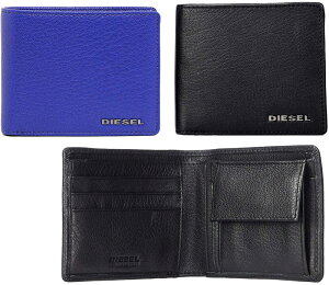 DIESEL ディーゼル小銭入れ付き2つ折り財布メタルロゴ ブラック ブルー二つ折り財布 ウォレットナチュラルエンボスシボダークパープル オリーブグリーン ダークブラウンT8013T6047BL HIRESHST7434OL