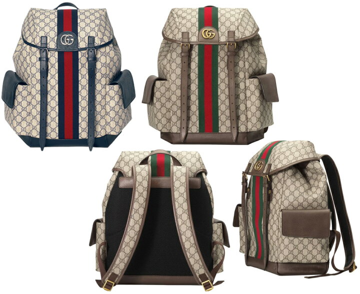 楽天市場】GUCCI グッチリュックサック ベージュ×ブラウン ネイビー 